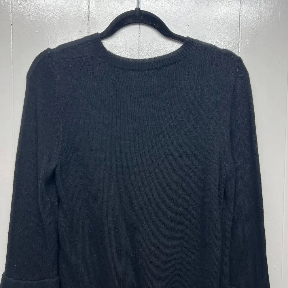 J. Crew Mercantile Wool Blend Ruffle Cuffs Womens Knit Black Sweater Sz Medium
